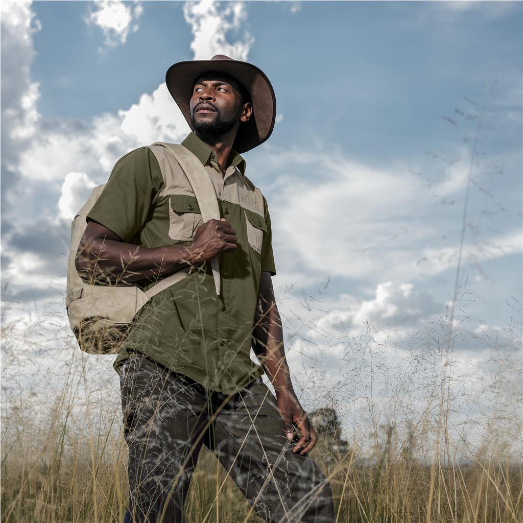 Mens Short Sleeve Serengeti 2-Tone Bush Shirt