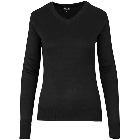 Ladies Long Sleeve Peru V-Neck Jersey - Black