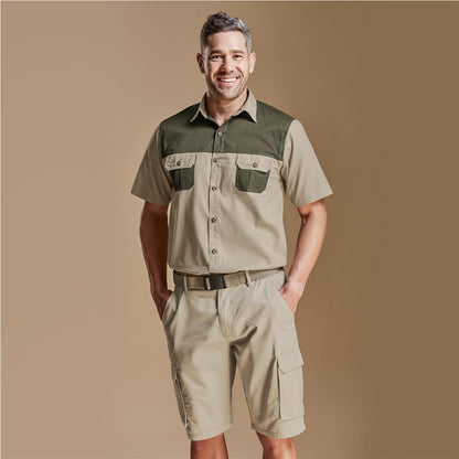 Mens Short Sleeve Serengeti 2-Tone Bush Shirt