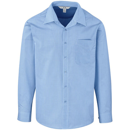 Mens Long Sleeve Micro Check Shirt - Light Blue