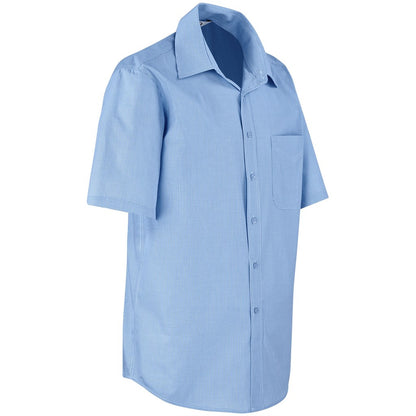 Mens Short Sleeve Micro Check Shirt - Light Blue