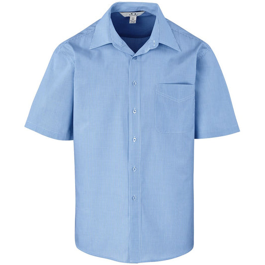 Mens Short Sleeve Micro Check Shirt - Light Blue