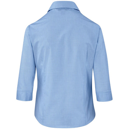 Ladies 3/4 Sleeve Micro Check Shirt - Light Blue