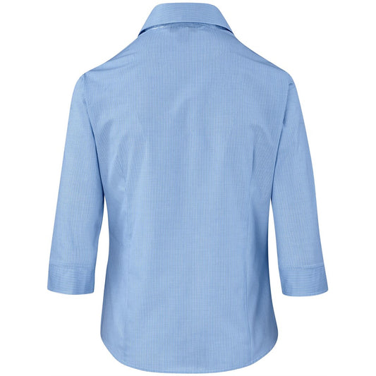 Ladies 3/4 Sleeve Micro Check Shirt - Light Blue