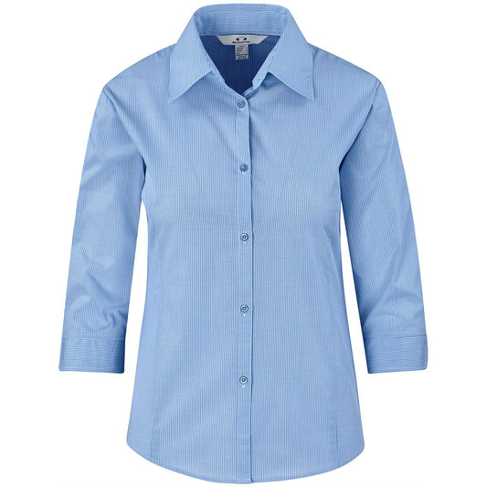 Ladies 3/4 Sleeve Micro Check Shirt - Light Blue